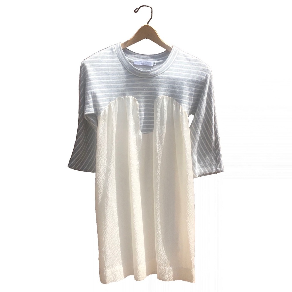 Opening Ceremony Dress Grey + Off White Striped Knit + Seersucker Silk Size XS